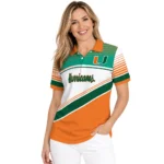 Miami Hurricanes Polo Shirt Customized Slanted Stripes Orange White Best Selling