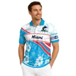 Miami Marlins Polo Shirt Customized Floral Angles Blue White Best Selling