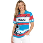 Miami Marlins Polo Shirt Customized Horizontal Blocks Blue Best Selling
