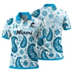 Miami Marlins Polo Shirt Customized Paisley Florals Blue White Best Selling