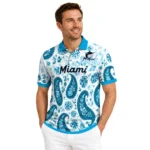 Miami Marlins Polo Shirt Customized Paisley Florals Blue White Best Selling