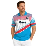 Miami Marlins Polo Shirt Customized Slanted Stripes Blue White Best Selling