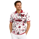 Miami Redhawks Polo Shirt Customized Floral Pinstripe Red White Best Selling