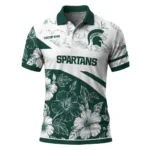 Michigan State Spartans Polo Shirt Personalized Floral Angles Green White Best Selling