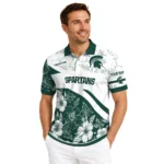 Michigan State Spartans Polo Shirt Personalized Floral Angles Green White Best Selling