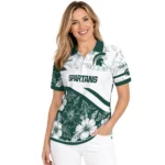 Michigan State Spartans Polo Shirt Personalized Floral Angles Green White Best Selling