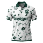 Michigan State Spartans Polo Shirt Personalized Floral Pinstripe Green White Best Selling