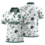 Michigan State Spartans Polo Shirt Personalized Floral Pinstripe Green White Best Selling