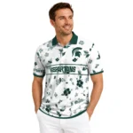 Michigan State Spartans Polo Shirt Personalized Floral Pinstripe Green White Best Selling