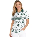 Michigan State Spartans Polo Shirt Personalized Floral Pinstripe Green White Best Selling
