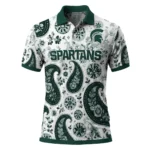 Michigan State Spartans Polo Shirt Personalized Paisley Florals Green White Best Selling