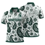Michigan State Spartans Polo Shirt Personalized Paisley Florals Green White Best Selling