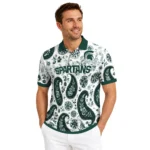 Michigan State Spartans Polo Shirt Personalized Paisley Florals Green White Best Selling