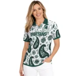 Michigan State Spartans Polo Shirt Personalized Paisley Florals Green White Best Selling
