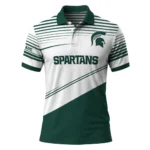 Michigan State Spartans Polo Shirt Personalized Slanted Stripes Green White Best Selling