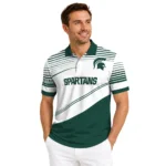 Michigan State Spartans Polo Shirt Personalized Slanted Stripes Green White Best Selling