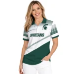 Michigan State Spartans Polo Shirt Personalized Slanted Stripes Green White Best Selling