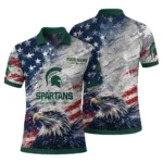 Michigan State Spartans Polo Shirt Personalized Star Brushstrokes Green Blue Best Selling