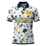 Michigan Wolverines Polo Shirt Custom Floral Pinstripe Blue White Best Selling
