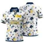 Michigan Wolverines Polo Shirt Custom Floral Pinstripe Blue White Best Selling