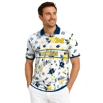 Michigan Wolverines Polo Shirt Custom Floral Pinstripe Blue White Best Selling