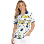 Michigan Wolverines Polo Shirt Custom Floral Pinstripe Blue White Best Selling