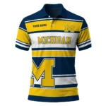 Michigan Wolverines Polo Shirt Custom Horizontal Blocks Blue Best Selling