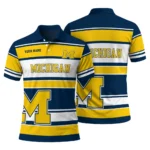 Michigan Wolverines Polo Shirt Custom Horizontal Blocks Blue Best Selling