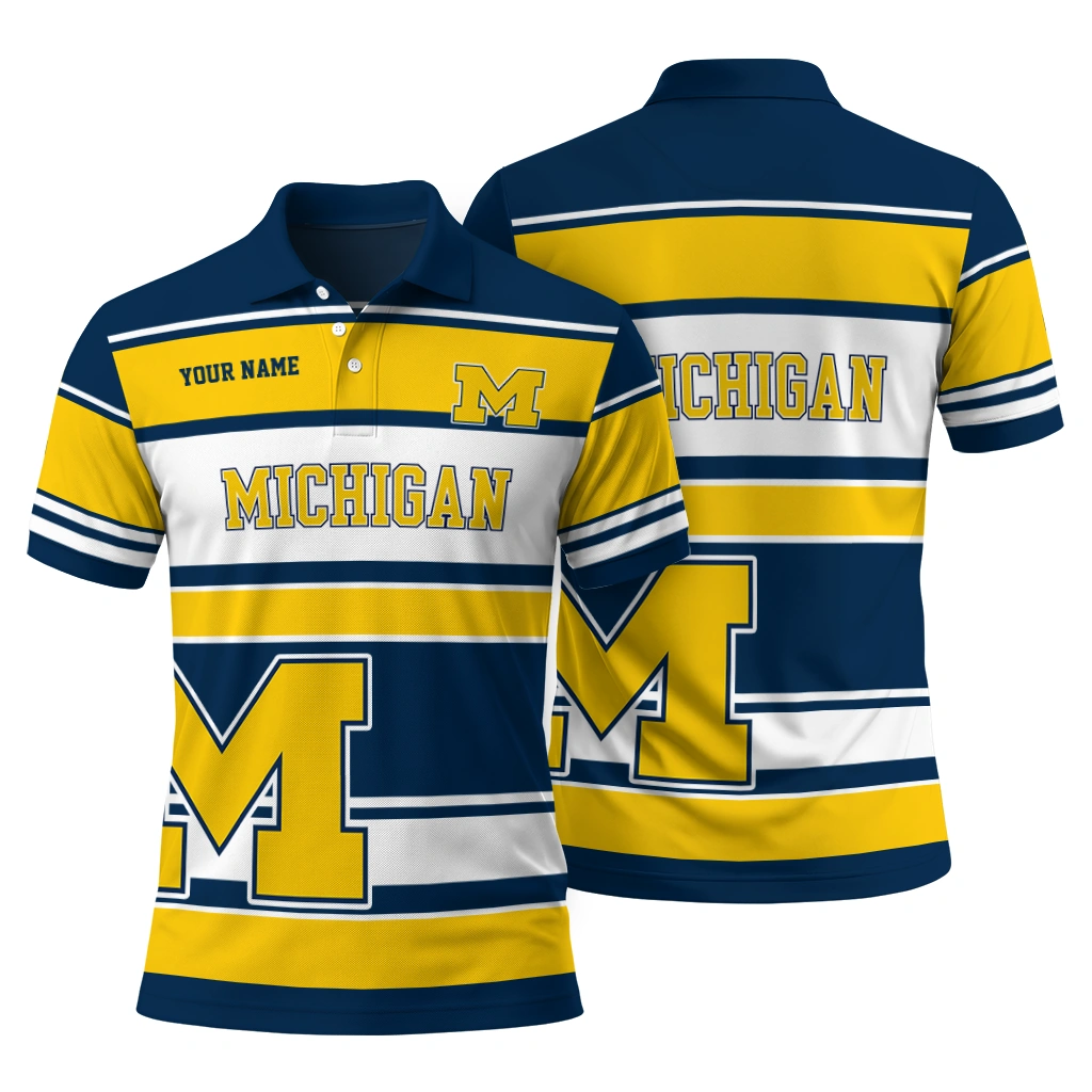 Michigan Wolverines Polo Shirt Custom Horizontal Blocks Blue Fashion Forward Michigan Wolverines Polo Shirt Custom Horizontal Blocks Blue Fashion Forward