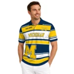 Michigan Wolverines Polo Shirt Custom Horizontal Blocks Blue Best Selling