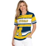 Michigan Wolverines Polo Shirt Custom Horizontal Blocks Blue Best Selling