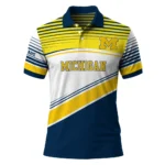 Michigan Wolverines Polo Shirt Custom Slanted Stripes Blue White Best Selling