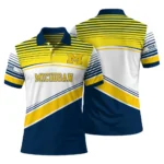 Michigan Wolverines Polo Shirt Custom Slanted Stripes Blue White Best Selling