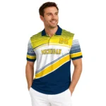 Michigan Wolverines Polo Shirt Custom Slanted Stripes Blue White Best Selling