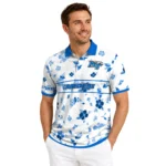 Middle Tennessee Blue Raiders Polo Shirt Custom Floral Pinstripe Blue White Best Selling