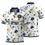 Milwaukee Brewers Polo Shirt Personalized Floral Pinstripe Navy Blue White Best Selling