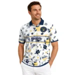 Milwaukee Brewers Polo Shirt Personalized Floral Pinstripe Navy Blue White Best Selling