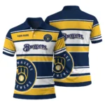Milwaukee Brewers Polo Shirt Personalized Horizontal Blocks Navy Blue Best Selling