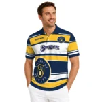 Milwaukee Brewers Polo Shirt Personalized Horizontal Blocks Navy Blue Best Selling
