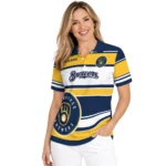 Milwaukee Brewers Polo Shirt Personalized Horizontal Blocks Navy Blue Best Selling