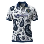 Milwaukee Brewers Polo Shirt Personalized Paisley Florals Navy Blue White Best Selling