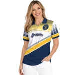 Milwaukee Brewers Polo Shirt Personalized Slanted Stripes Navy Blue White Best Selling