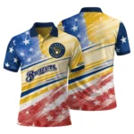 Milwaukee Brewers Polo Shirt Personalized Star Stripes Red Blue Best Selling