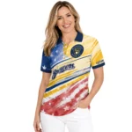 Milwaukee Brewers Polo Shirt Personalized Star Stripes Red Blue Best Selling