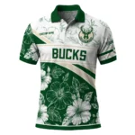Milwaukee Bucks Polo Shirt - Custom Floral Angles Green White