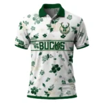 Milwaukee Bucks Polo Shirt - Custom Floral Pinstripe Green White
