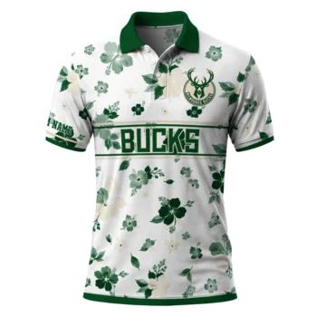 Milwaukee Bucks Polo Shirt - Custom Floral Pinstripe Green White