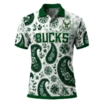 Milwaukee Bucks Polo Shirt - Custom Paisley Florals Green White