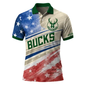 Milwaukee Bucks Polo Shirt - Custom Star Stripes Red Blue