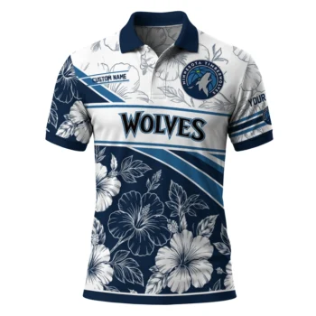Minnesota Timberwolves Polo Shirt - Customized Floral Angles Midnight Blue White